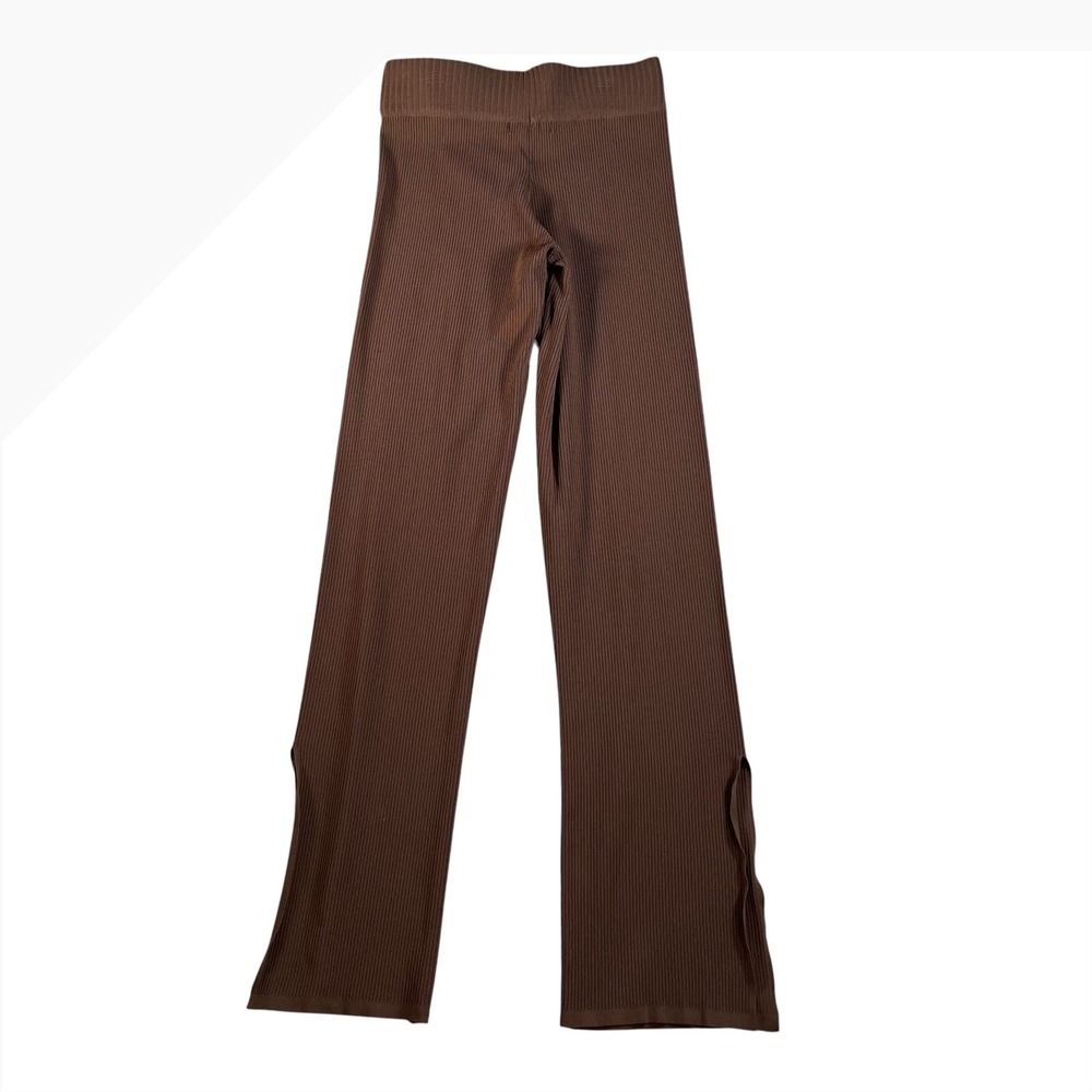 I.AM.GIA Brown Ribbed Knit Flare Pants Side Slit Small Drawstring High Rise - Picture 2 of 11